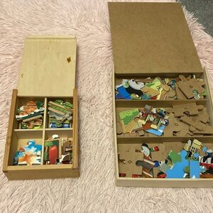 Children’s puzzles in wooden boxes
